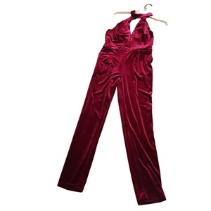 Velvet Jumpsuit w/ Lace Shelf Bra Ladies Small Maroon Boho  Holiday Whimsigoth